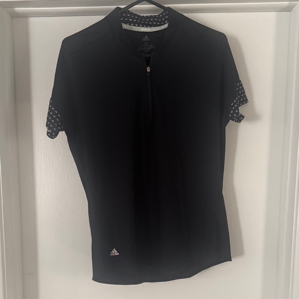 Adidas Black Zip-Up Shirt with Patterned Sleeves